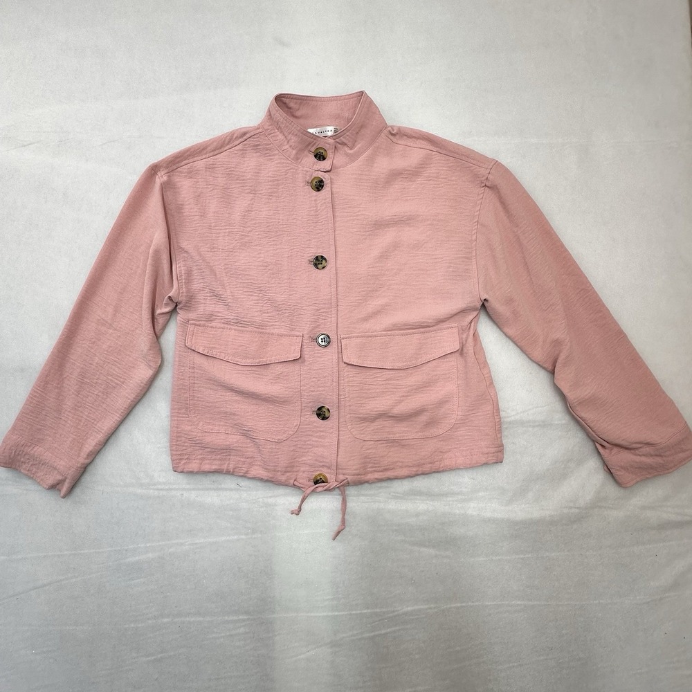 Retrology Womens Mauve Pink Textured‎ Utility Jacket Mock Neck Drawstring Size M
